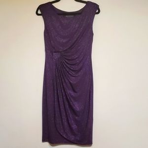 Connected Apparel Deep Purple Sparkle Sleeveless Dress with Faux Wrap Detail, 6